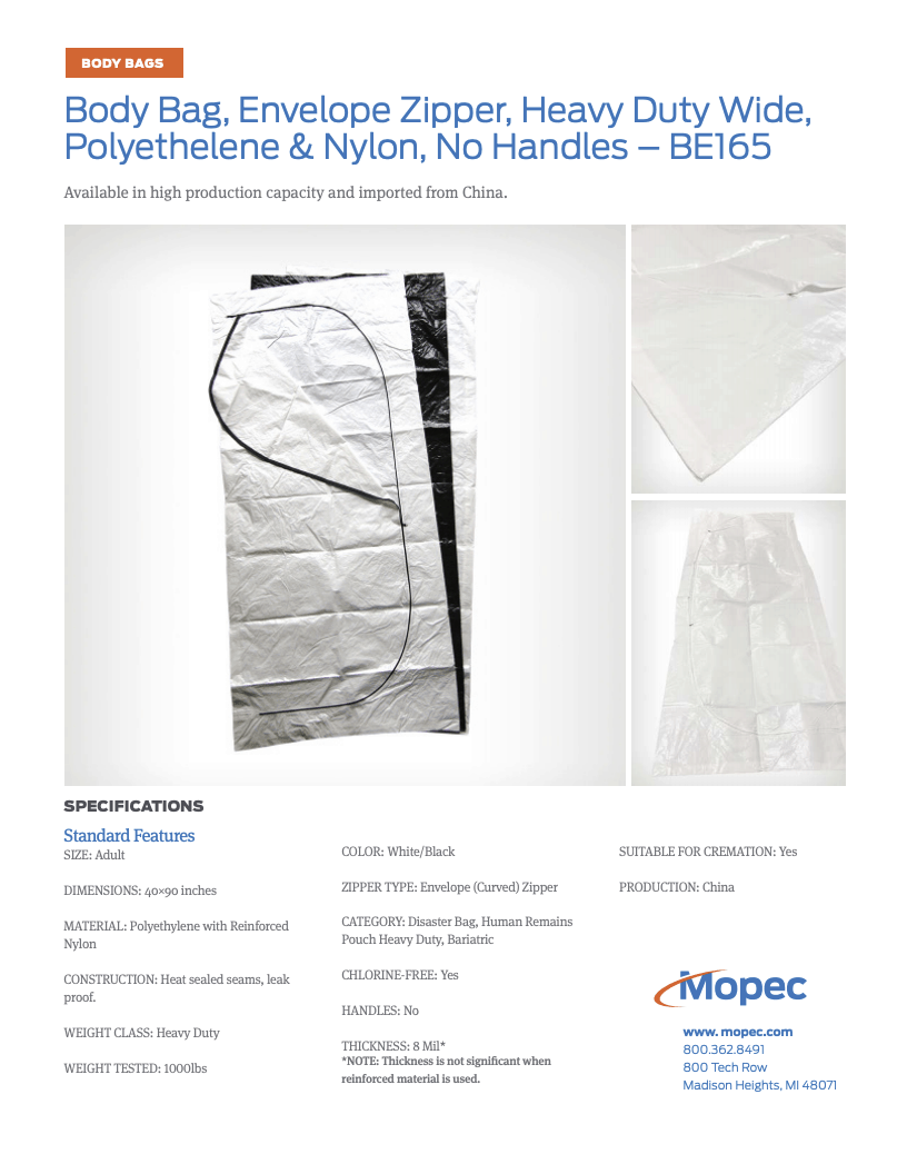 Download Mopec BE165 Spec Sheet