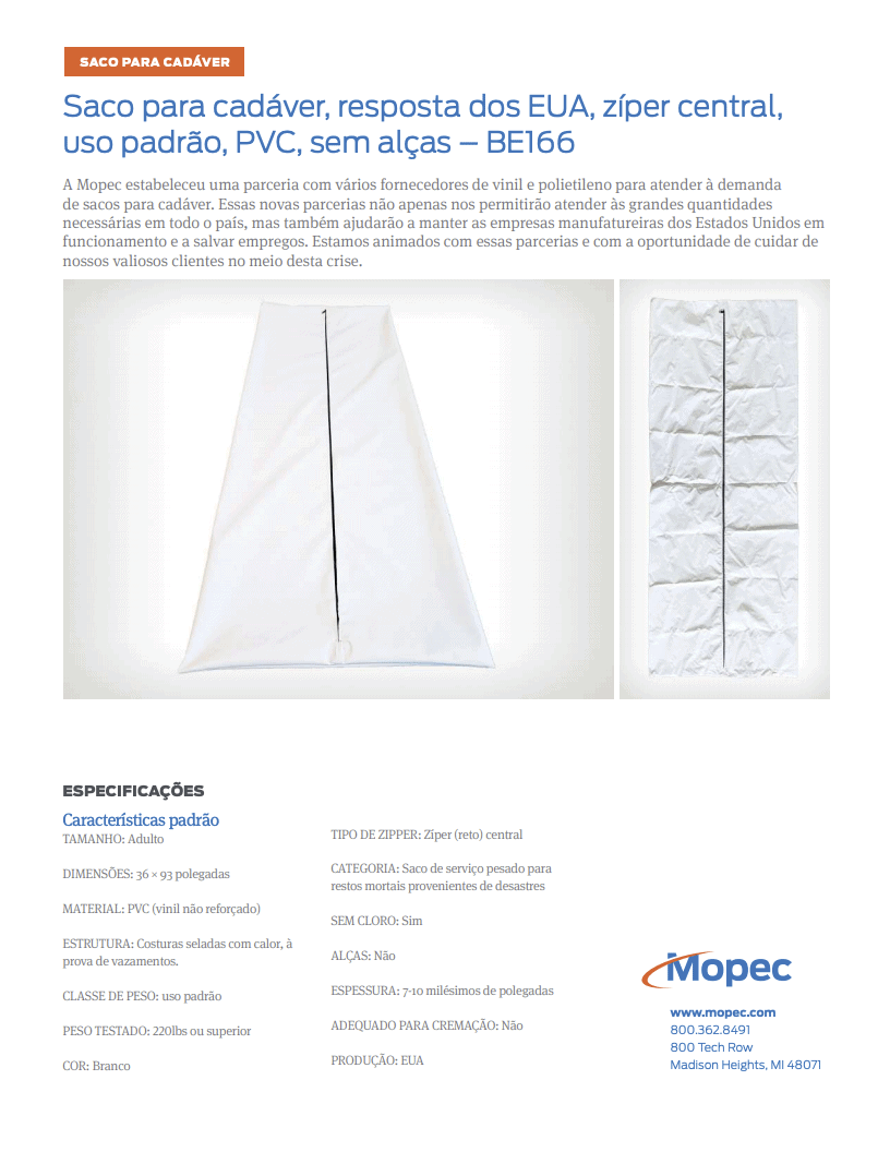 Download Mopec BE166 Spec Sheet - Portuguese