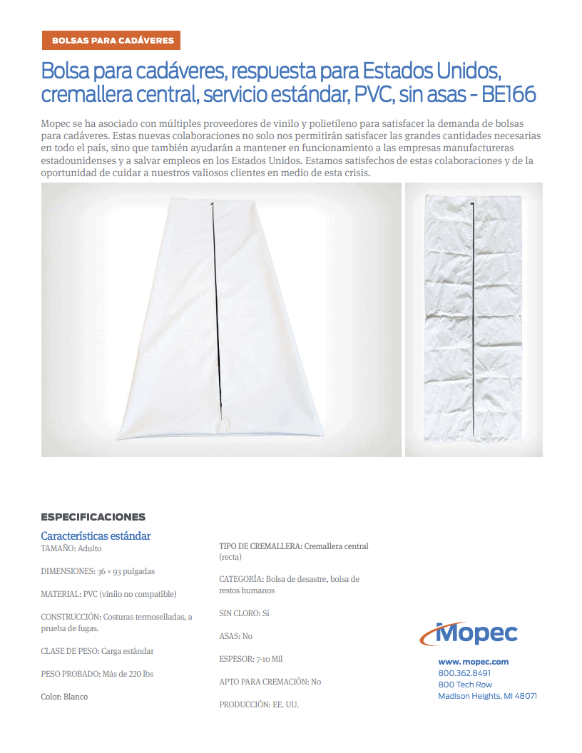 Download Mopec BE166 Spec Sheet - Spanish