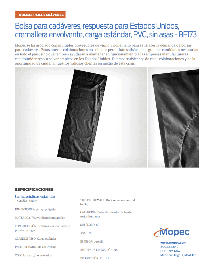 Download Mopec BE173 Spec Sheet - Spanish