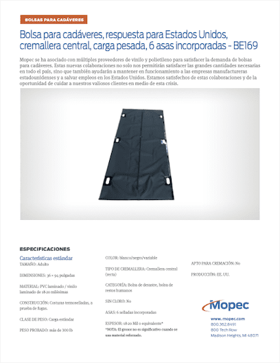 Download Mopec BE169 Spec Sheet Spanish