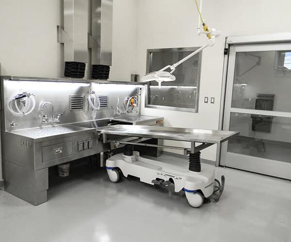 Adjustable Height Floor Mount Autopsy Station, Center Sink - (1036-10A)