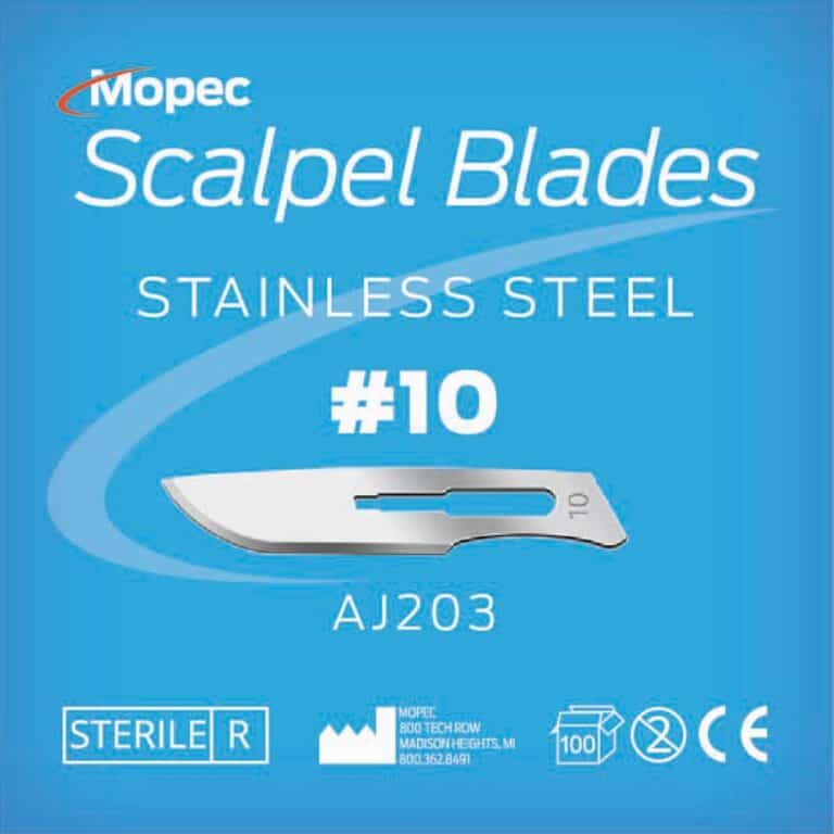 #10 Scalpel Blades, Stainless Steel, Sterile, 100 Pack - AJ203