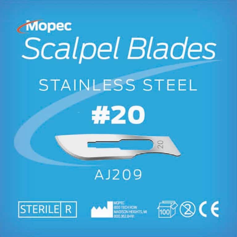 #20 Scalpel Blades, Stainless Steel, Sterile, 100 Pack - AJ209