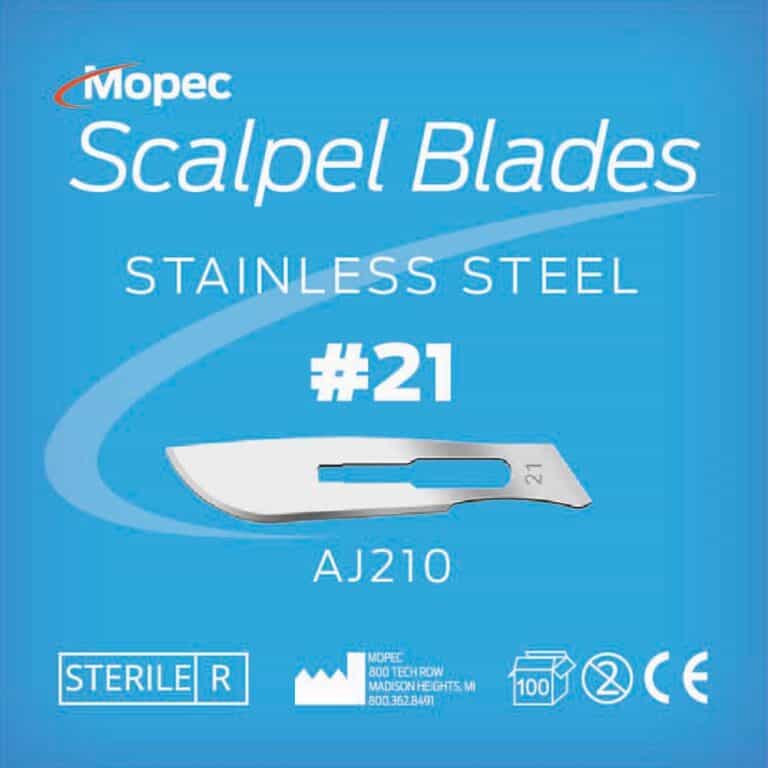 #21 Scalpel Blades, Stainless Steel, Sterile, 100 Pack - AJ210