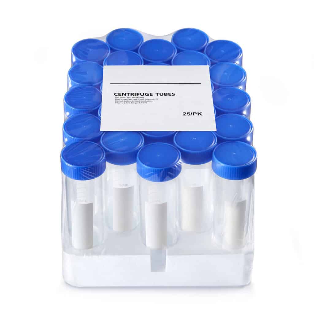 Centrifuge Tubes in Styrofoam Plates, Conical Bottom, Available in 15 ml and 50 ml Mopec