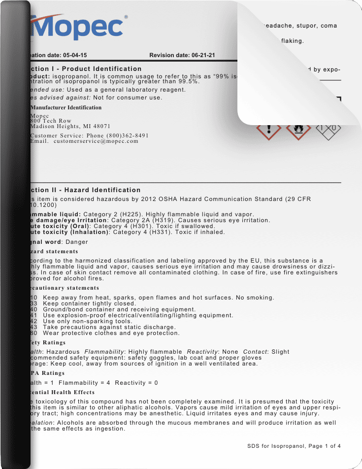 Isopropyl Alcohol SDS