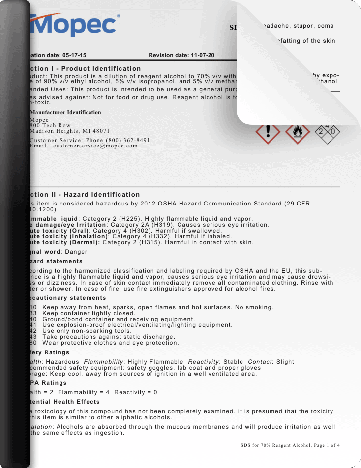 70% Reagent Alcohol SDS