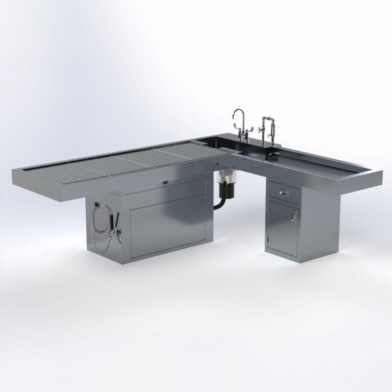 Pedestal Autopsy Table, L-Shaped, Right or Left Facing, with Optional Elevation - Image 3
