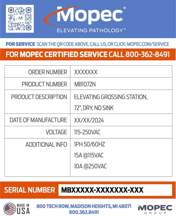 Example of a serial number rating label.