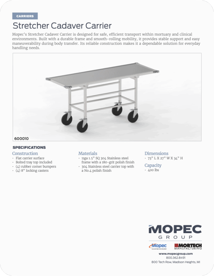 Stretcher Cadaver Carrier - 600010 | Mopec