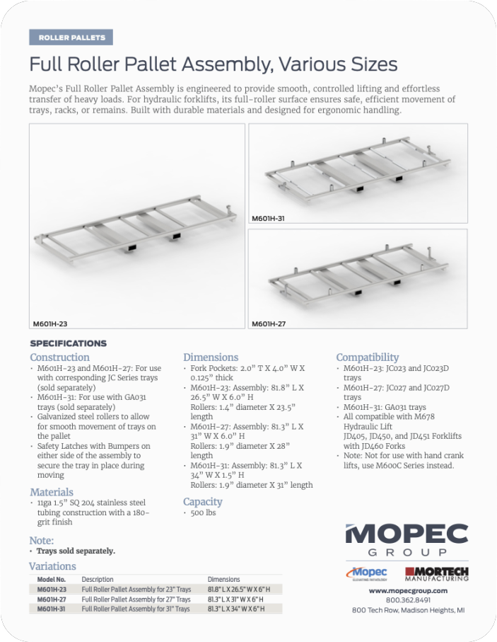 M601H-23-27 Spec Sheet