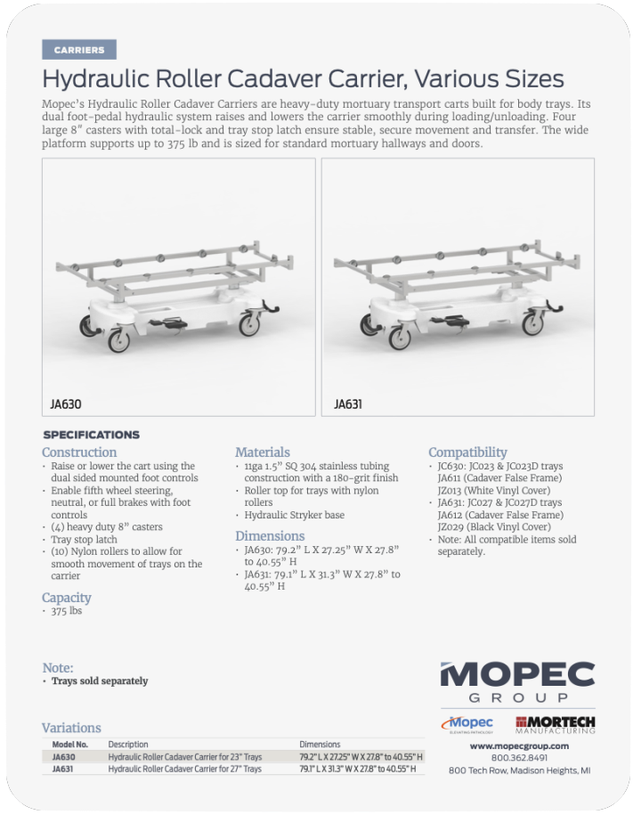 JA630 & JA631 Spec Sheet